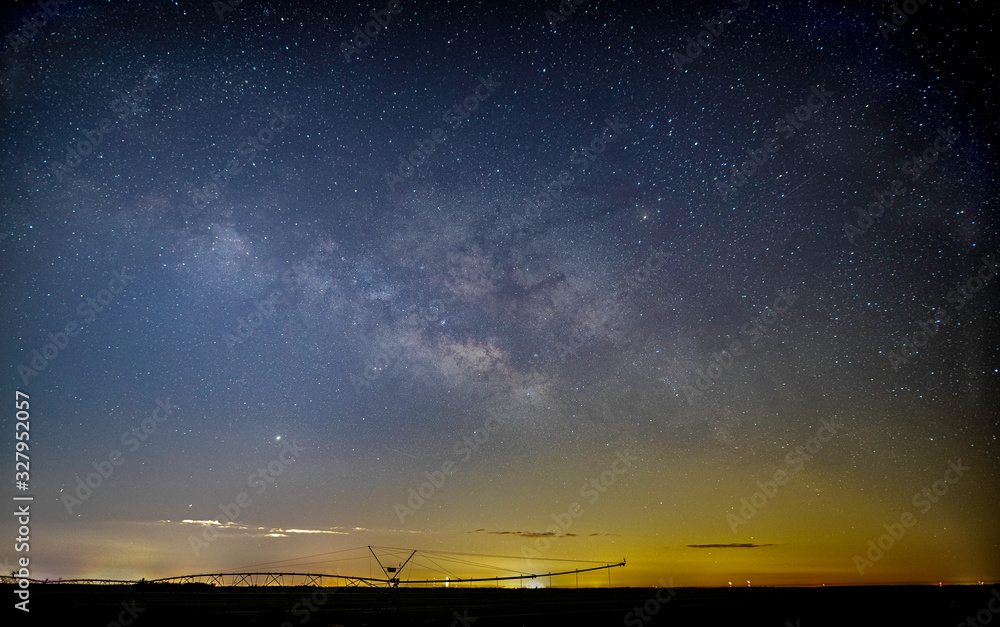 Milky Way over a farm with irrigation system in Port St. Lucie, Florida.