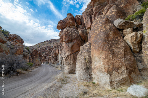 Cliff Walls Close to the Road through Wrong Way Canyon in White River Narrows, Basin and Range National Monument, Lincoln County, Nevada, USA photo