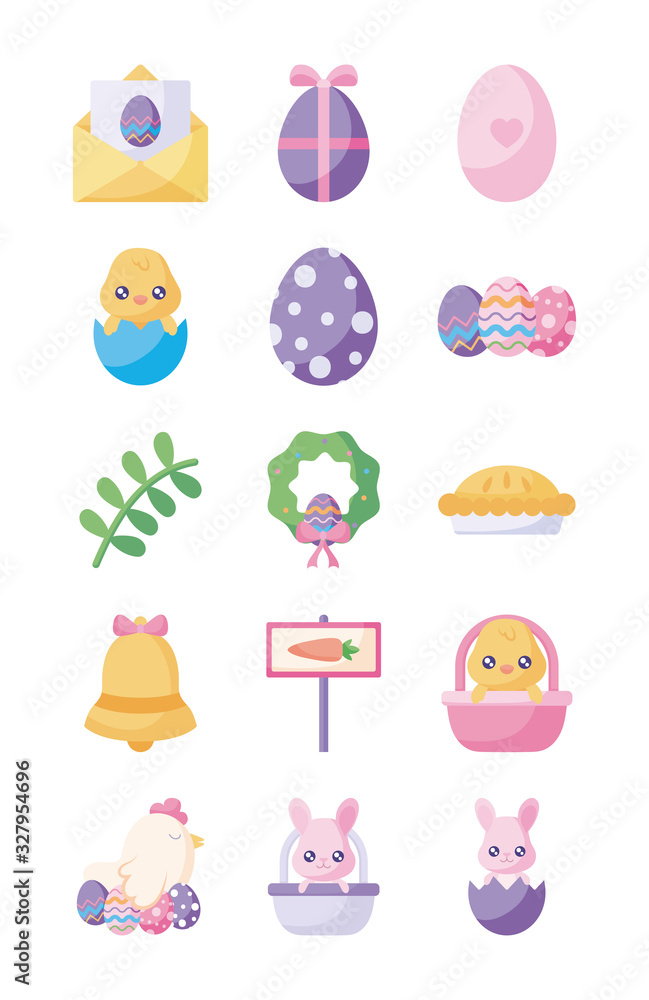 Happy easter flat style icon set vector design Happy easter flat style icon set vector design