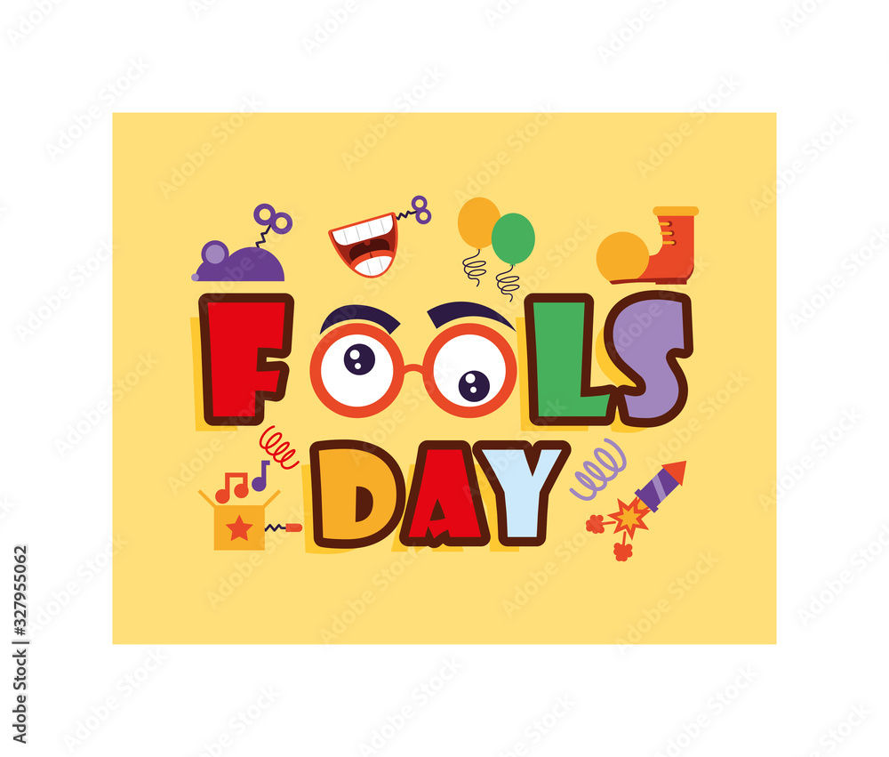card with label april fools day, humorous party