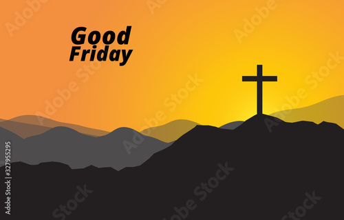 Good friday Christian cross  silhouette on the hill sunset  sky background