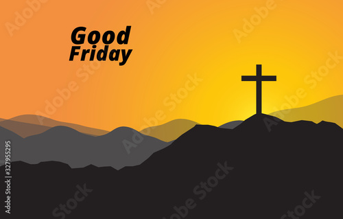 Wallpaper Mural Good friday Christian cross  silhouette on the hill sunset  sky background Torontodigital.ca