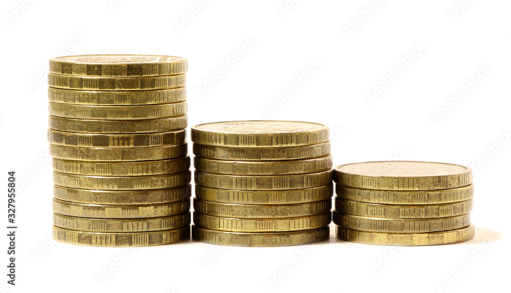 Gold coins stacks isolated on white background. Gold coins stacks isolated on white background.