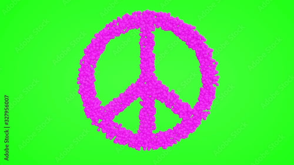 3d looped animation of peace symbol with green screen. Small balls shapes wavy surface with ripples. Trendy vibrant texture, motion graphic design, colored bright texture. 3d looped animation of peace symbol with green screen. Small balls shapes wavy surface with ripples. Trendy vibrant texture, motion graphic design, colored bright texture.