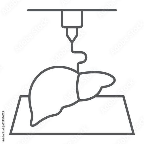 3D bioprinting thin line icon, technology and medicine, medical printer sign, vector graphics, a linear pattern on a white background, eps 10.