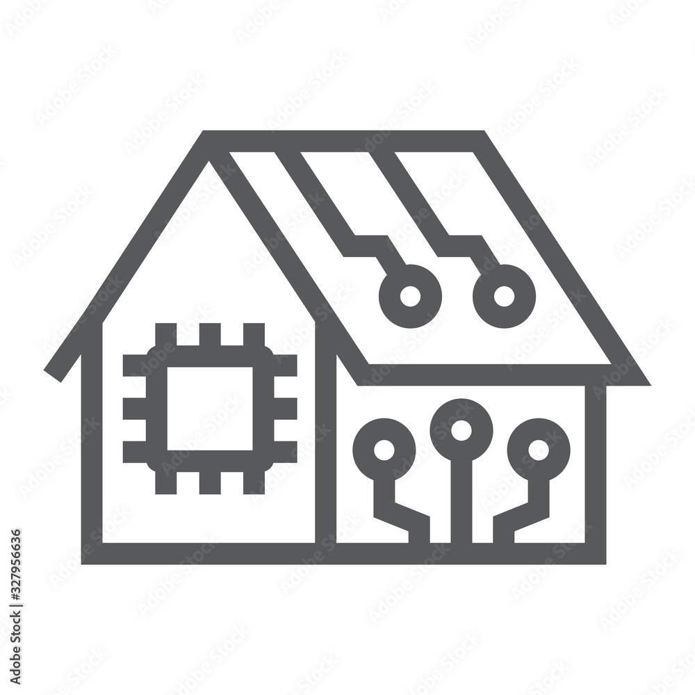 Smart home line icon, technology and house, house with chip sign, vector graphics, a linear pattern on a white background, eps 10. Smart home line icon, technology and house, house with chip sign, vector graphics, a linear pattern on a white background, eps 10.