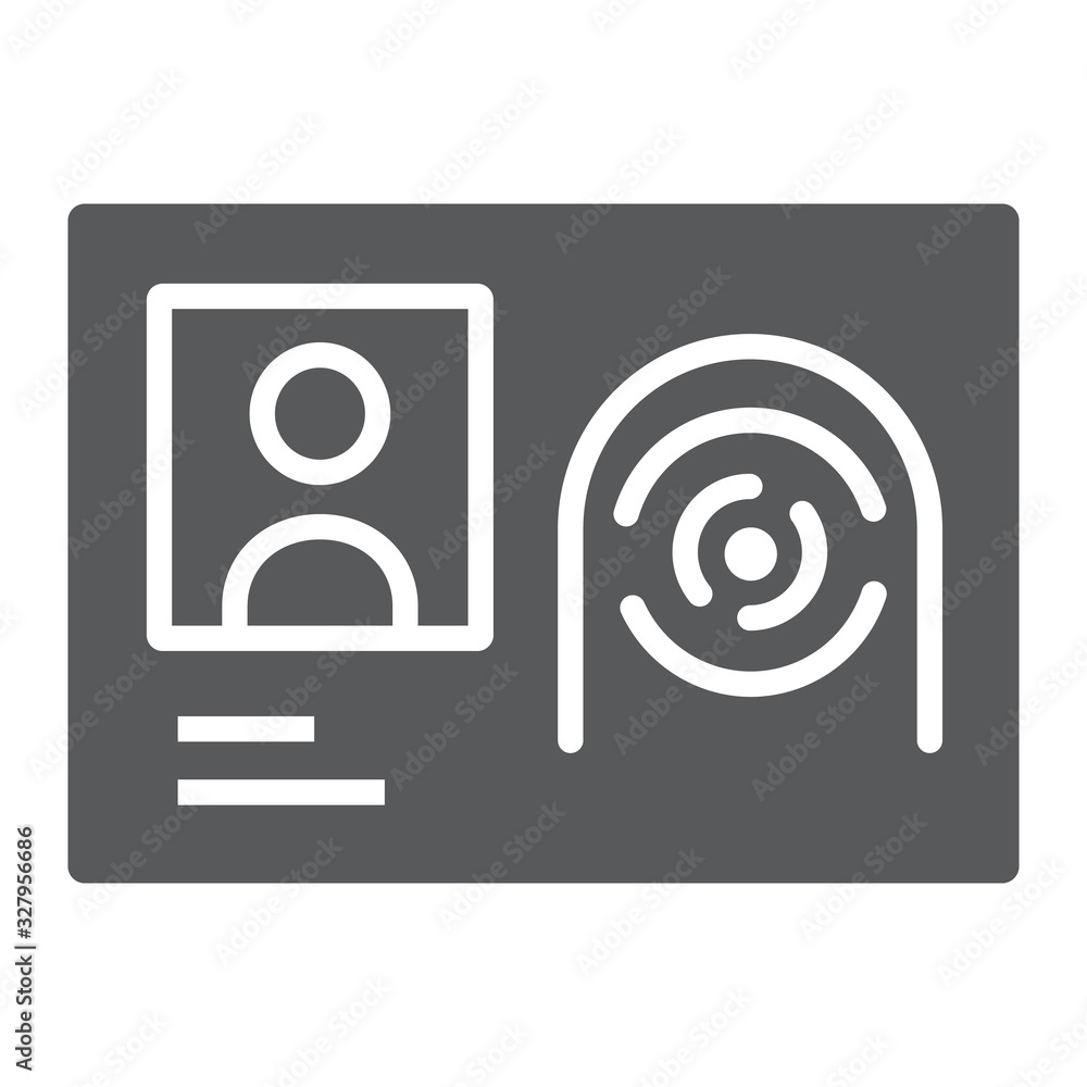 Biometric id card glyph icon, technology and identity, fingerprint sign, vector graphics, a solid pattern on a white background, eps 10.