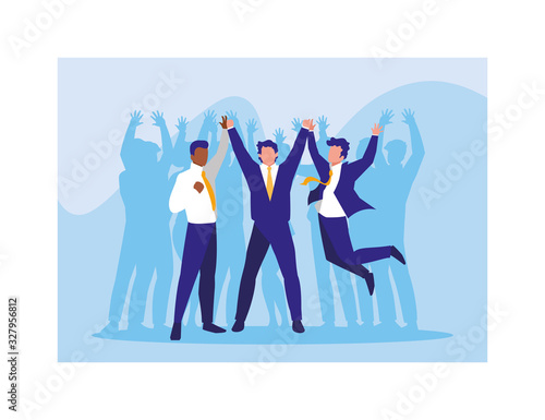 businessmen celebrating success, successful business team