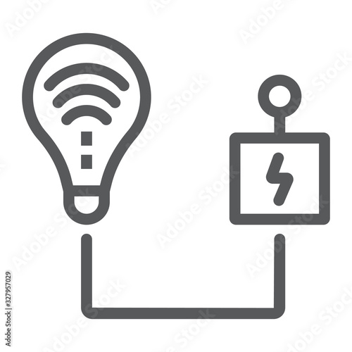 Intelligent energy control line icon, technology and solar, light bulb with controller sign, vector graphics, a linear pattern on a white background, eps 10.