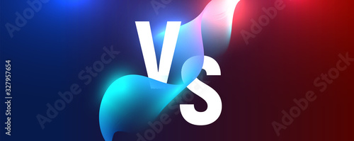 Versus battle neon vs background, blue and red vector rivals battle against each other vector backdrop template