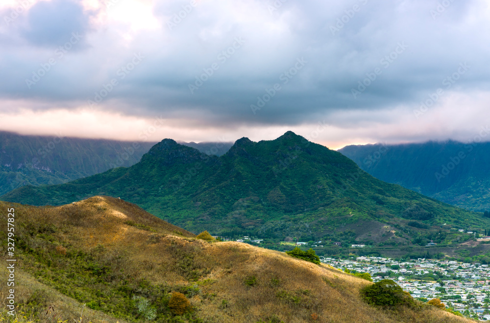 Pillbox lookout at sunset, Oahu Hawaii 