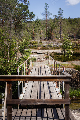 Wooden footbridges on streams in Forsaleden, Sweden