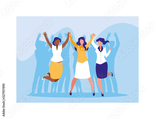 businesswomen celebrating success, successful business team