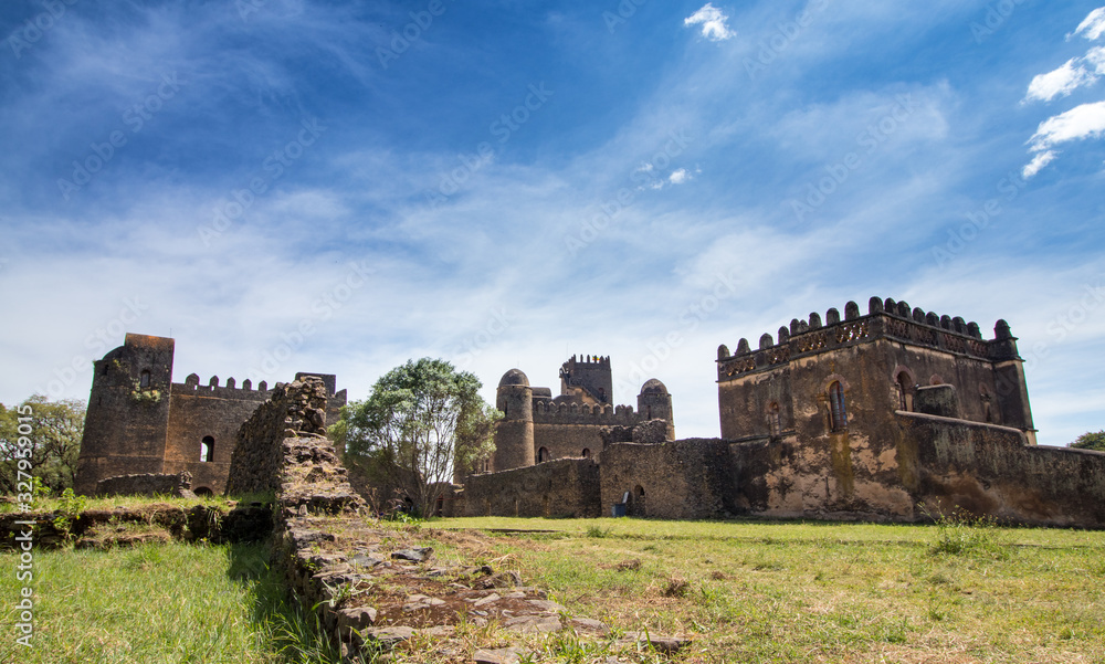 Castle and blue sky, Emperor Fasilides Castle in Gonder, Ethiopia