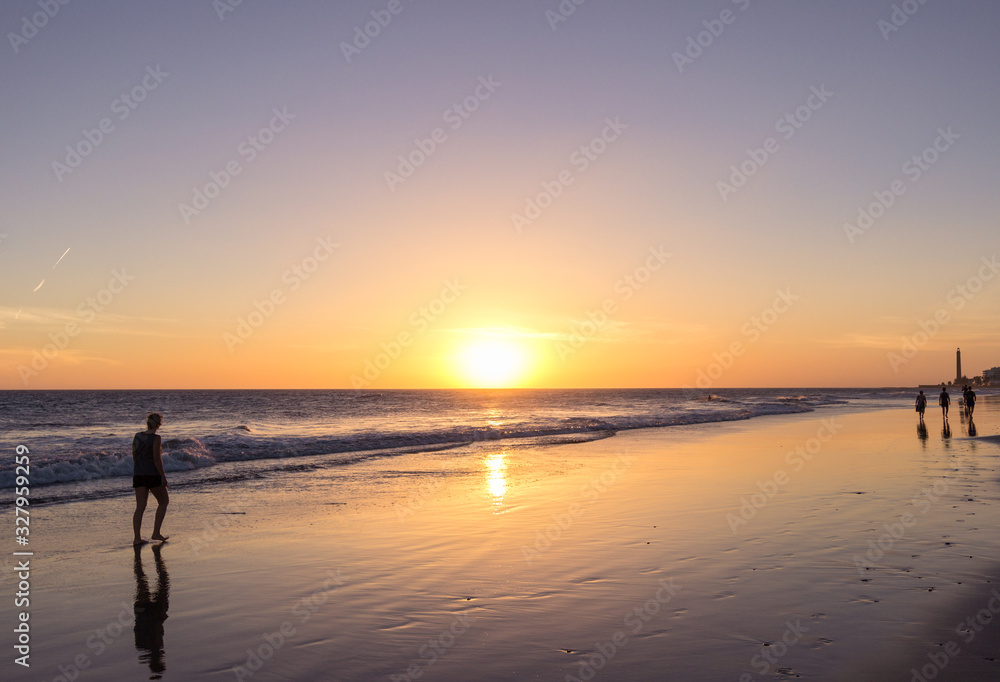 Sunset at Dunes of Maspalomas in Gran Canari (Canary Islands)