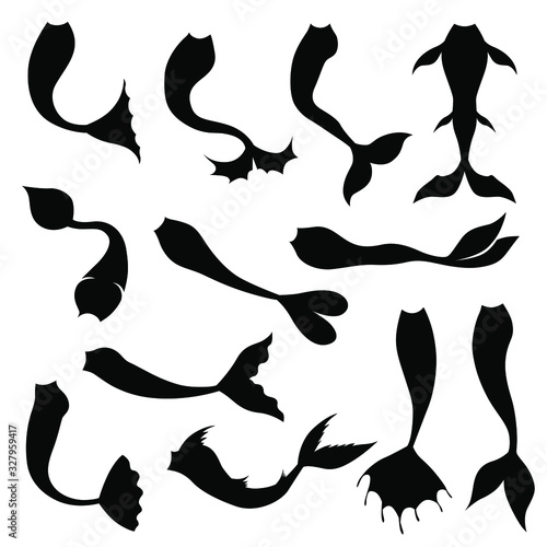 Silhouette of mermaid tails set