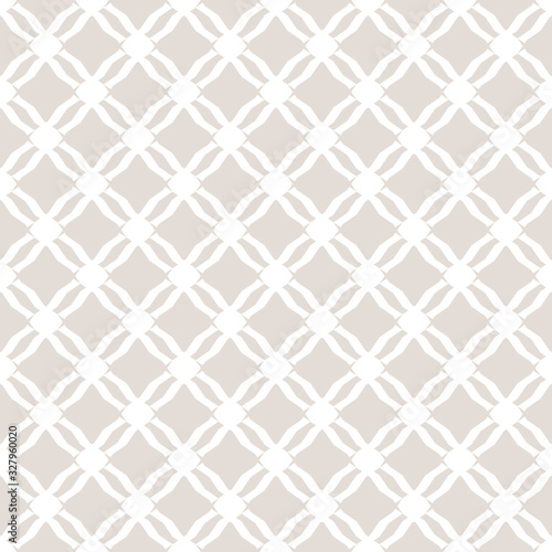 Subtle diamond grid texture. Simple white and beige vector geometric seamless pattern. Delicate background with mesh, lattice, net, small rhombuses. Subtle abstract ornament. Repeat decorative design