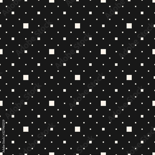 Simple minimalist geometric seamless pattern with small squares, dots, pixels. Vector abstract monochrome background. Subtle minimal black and white texture. Stylish dark repeat design for decor, web