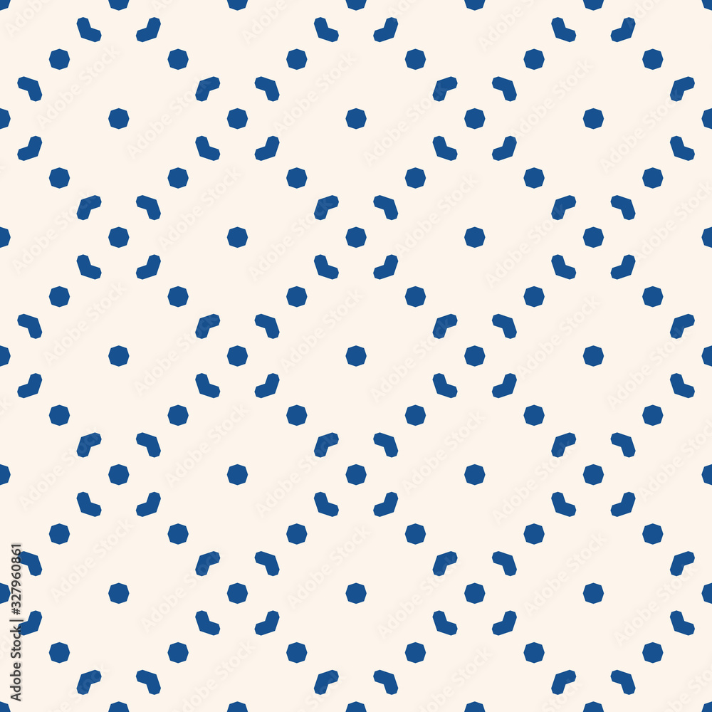 Simple minimalist vector seamless pattern. Abstract blue and white geometric texture. Subtle minimal background with small floral shapes, diamonds, arrows, dots, grid. Repeat design for decor, print Simple minimalist vector seamless pattern. Abstract blue and white geometric texture. Subtle minimal background with small floral shapes, diamonds, arrows, dots, grid. Repeat design for decor, print