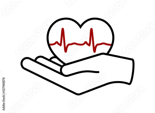 Heart in hand. Giving heart logo template for transplant ,organ, donation, charity, health, voluntary, nonprofit organization, isolated on white background, vector
