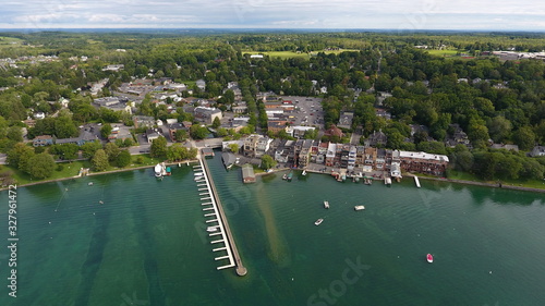Aerial view of Skaneateles Lake waterfront photo