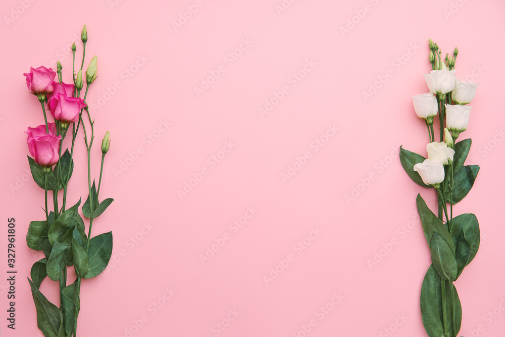 Blumen Rahmen freigestellt auf pinken Hintergrund Blumen Rahmen freigestellt auf pinken Hintergrund