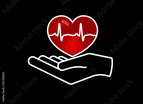 Heart in hand. Giving heart logo template for transplant ,organ, donation, charity, health, voluntary, nonprofit organization, isolated on white background, vector