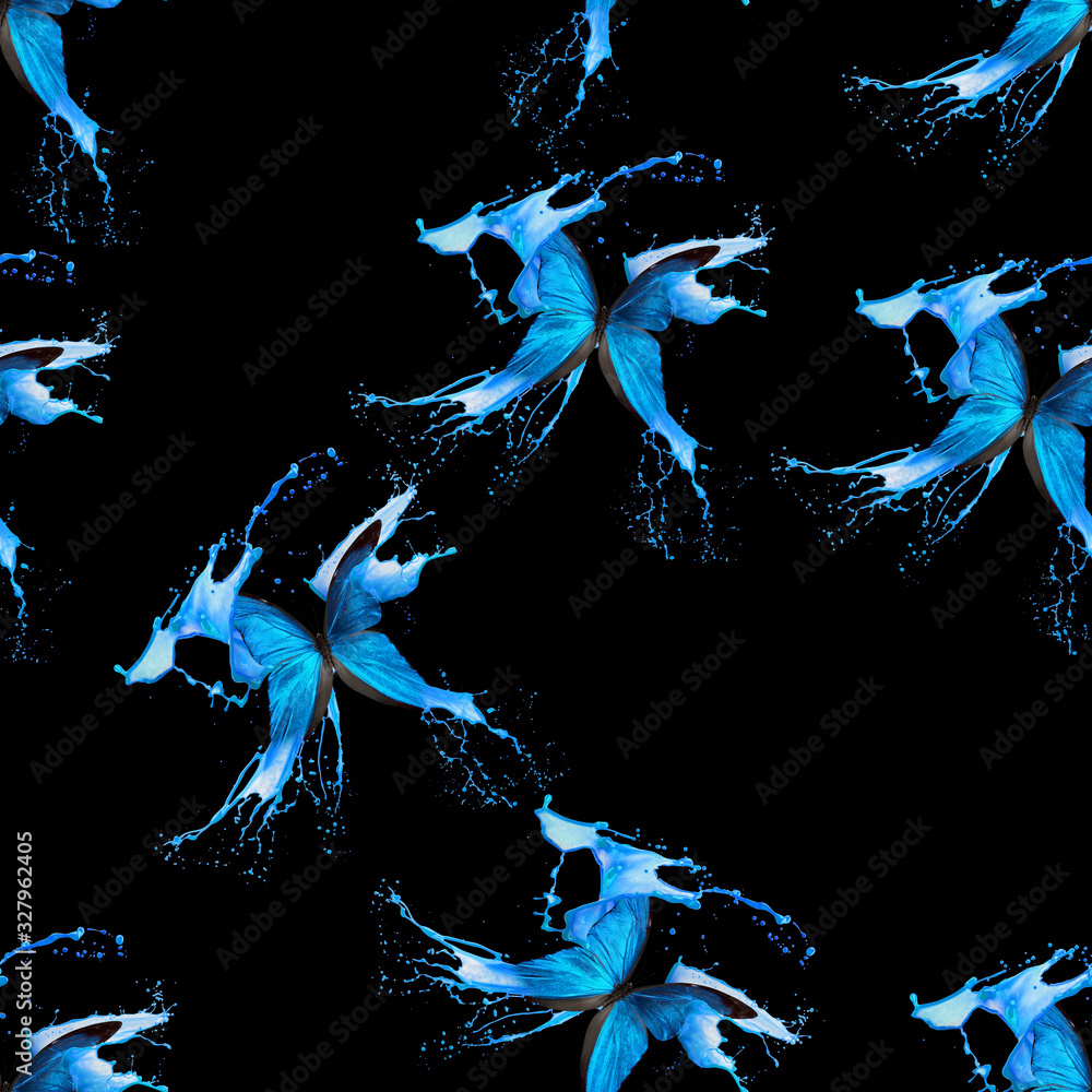 seamless blue butterfly pattern on a black background Stock Photo | Adobe  Stock
