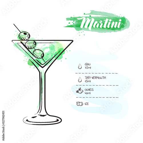 Wallpaper Mural Image of a cocktail and a set of ingredients for making a drink at the bar. Watercolor sketch on a white background. Vector illustration Torontodigital.ca