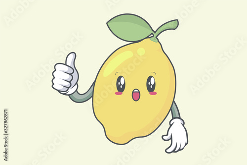 Vector Thumb Up, Okay, Okey, OK Hand Gesture. Wow, Surprised, Amazed, Dismay face. Lemon Fruit character emoticon, emoji, expression cartoon style. Logo, Icon, Mascot Illustration art