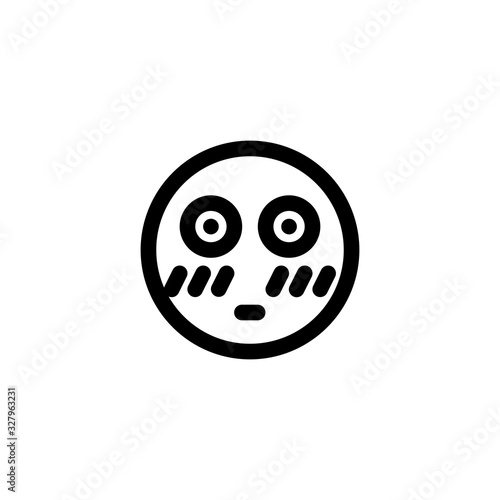 Embarrassed Shy Blushing Face Emoticon Icon Vector Illustration. Outline Style.