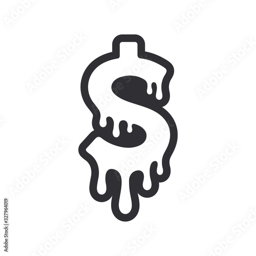Dollar sign. Current dollar. Dollar symbol melting. Paint dripping. Dollar symbol. Vector money symbol. Bank payment symbol. Transparent background.