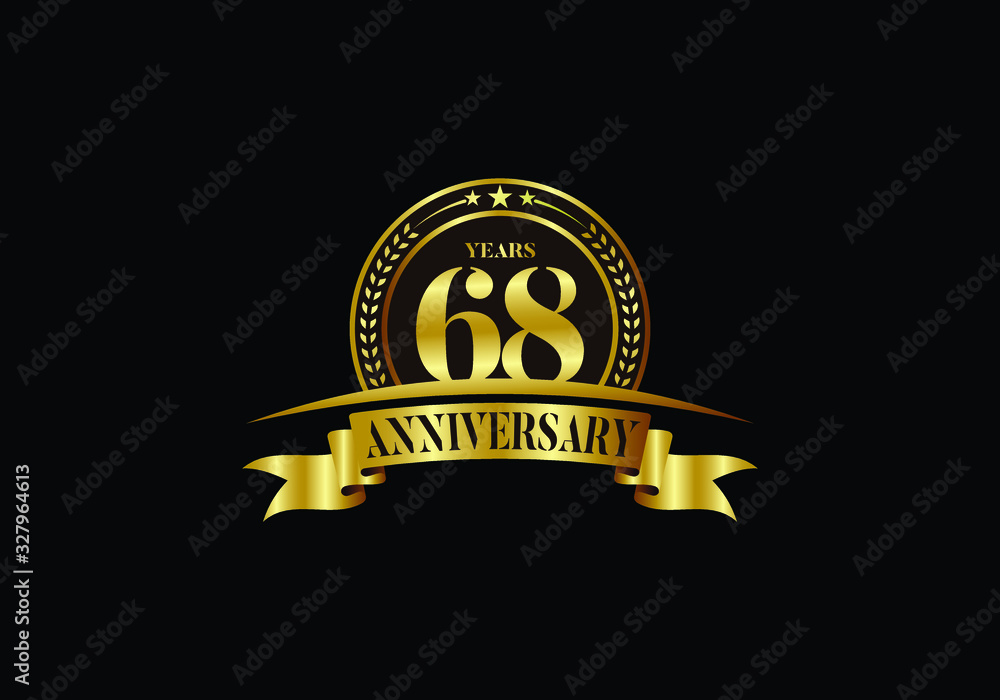 68th years anniversary logo template, vector design birthday celebration, Golden anniversary emblem with ribbon. Design for a booklet, leaflet, magazine, brochure, poster, web, invitation or greeting 68th years anniversary logo template, vector design birthday celebration, Golden anniversary emblem with ribbon. Design for a booklet, leaflet, magazine, brochure, poster, web, invitation or greeting