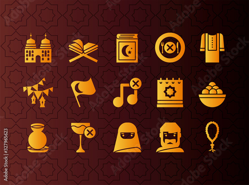 ramadan yellow icons set, colorful design
