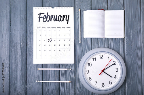 Notebook, calendar and cloc...