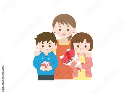 母の日のお祝いする家族のイラスト