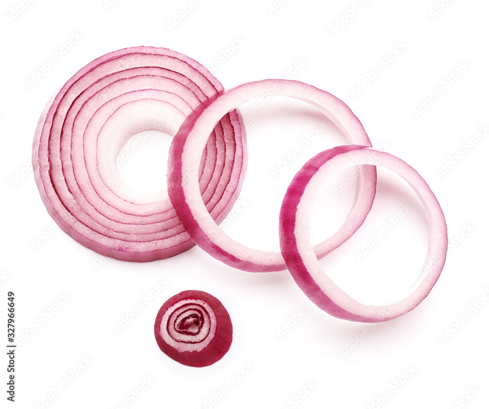 Fresh onion rings on white background Fresh onion rings on white background