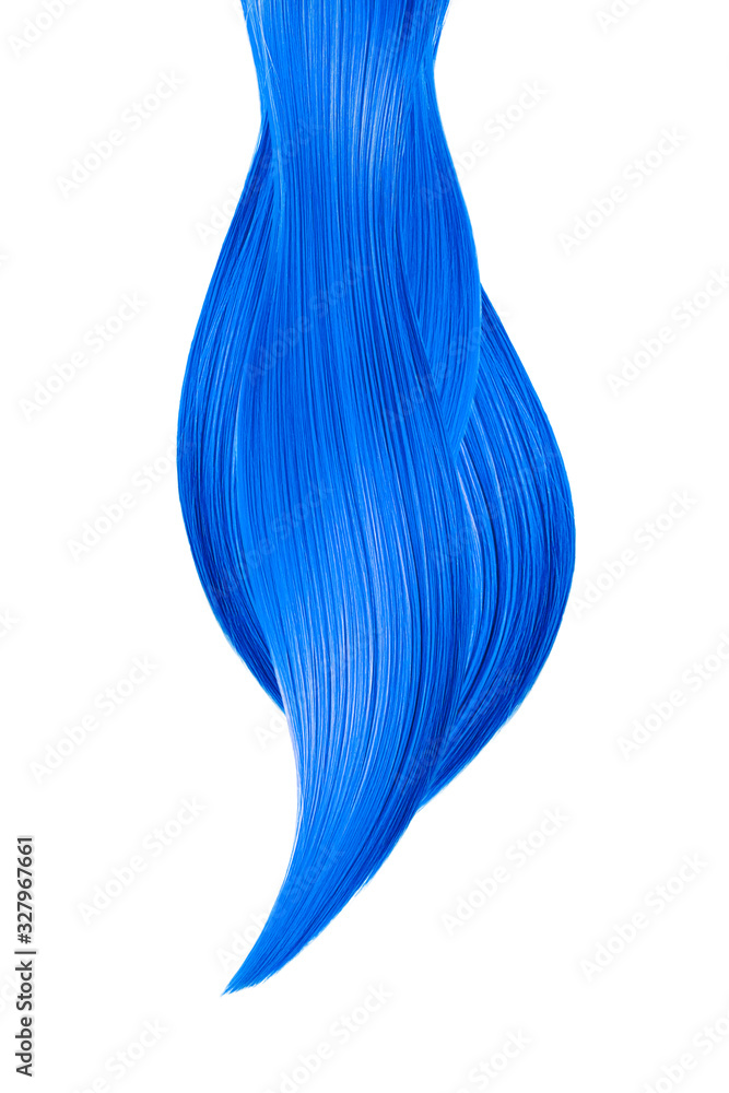 Blue hair isolated on white background. Long ponytail