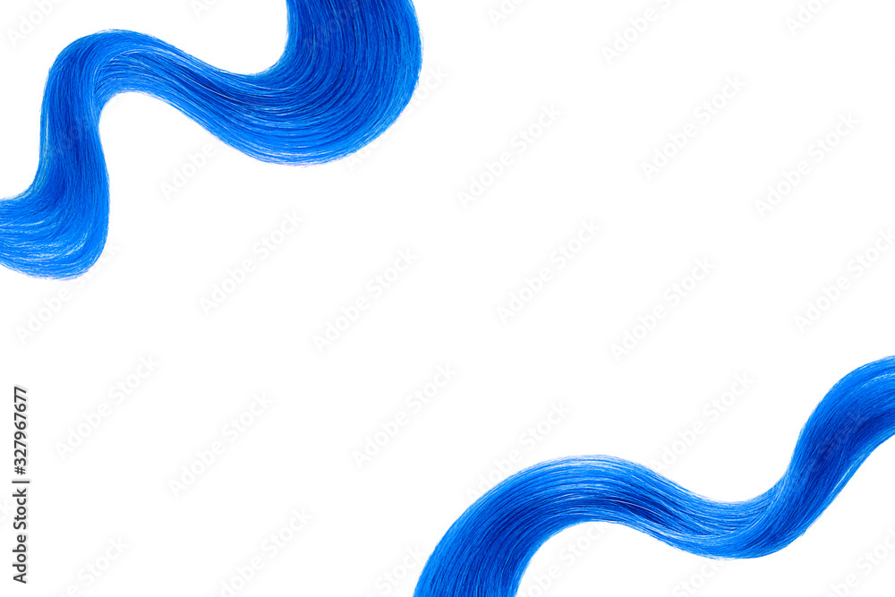 Blue hair on white background, isolated. Thin curly thread Blue hair on white background, isolated. Thin curly thread