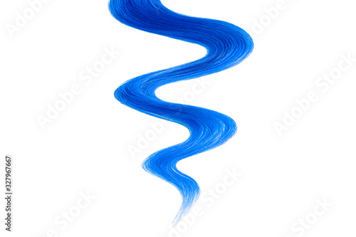 Blue hair on white background, isolated. Thin curly thread