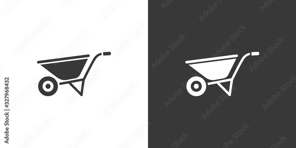 Wheelbarrow. Isolated icon on black and white background. Gardening vector illustration Wheelbarrow. Isolated icon on black and white background. Gardening vector illustration