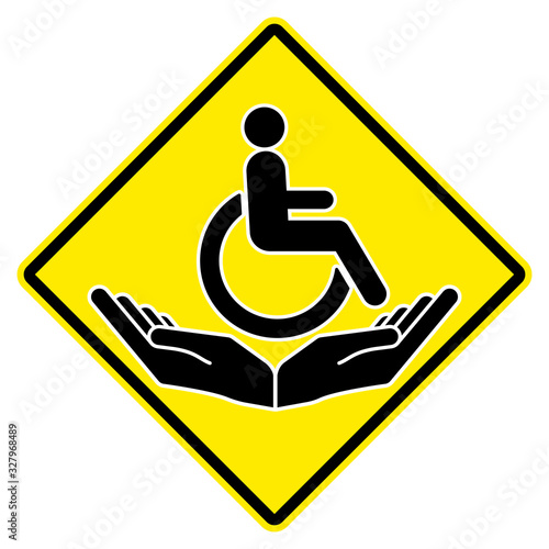 Disability patient in the wheelchair with helper hands. Handicapped person. Disabled Icon vector.