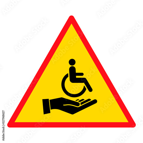 Disability person in the wheelchair with helper hand. Handicapped patient. Disabled Icon vector.
