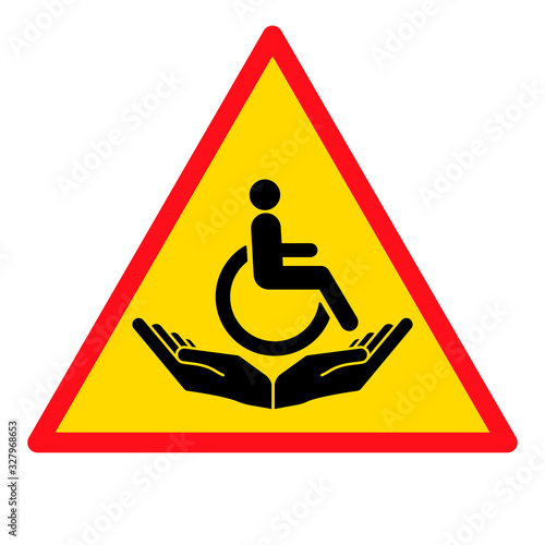 Disability patient in the wheelchair with helper hands. Handicapped person. Disabled Icon vector.