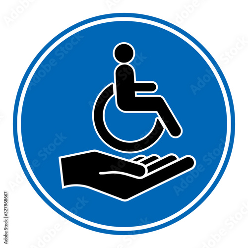 Disability person in the wheelchair with helper hand. Handicapped patient. Disabled Icon vector.