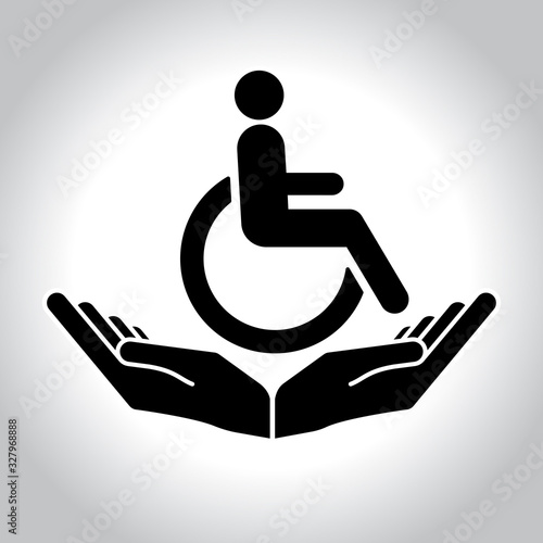 Disability patient in the wheelchair with helper hands. Handicapped person. Disabled Icon vector.