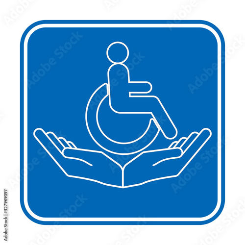 Disability patient in the wheelchair with helper hands. Handicapped person. Disabled Icon vector.