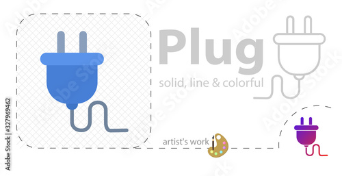 plug vector flat illustration, solid, line icon