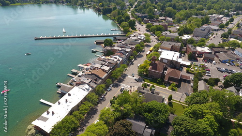 Aerial view of downtown Skaneateles, NY and lakefront