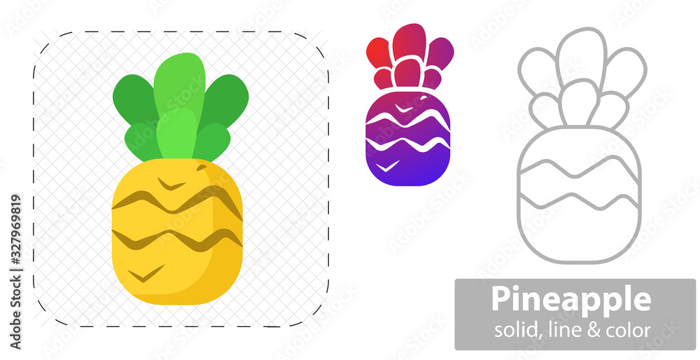 pineapple vector illustration flat, solid, line icon pineapple vector illustration flat, solid, line icon